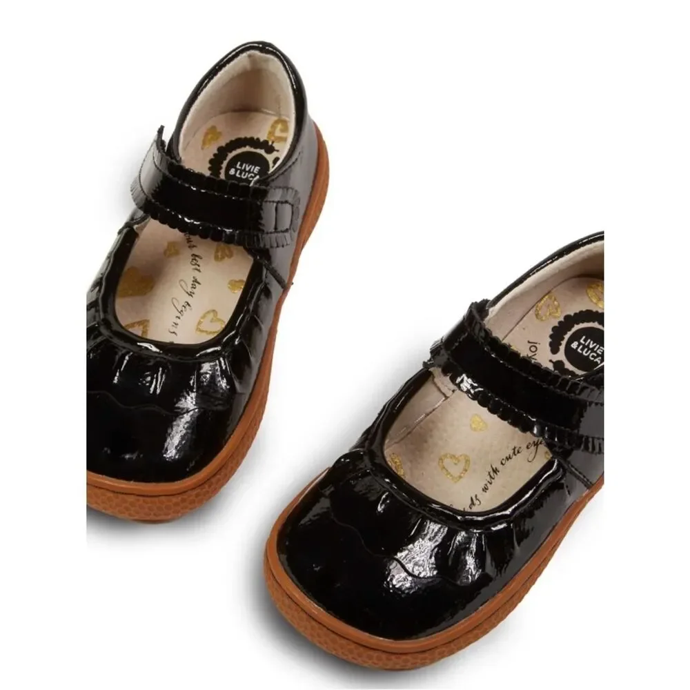 Livie and Luca Ruche Black Patent Mary Jane Sz 11